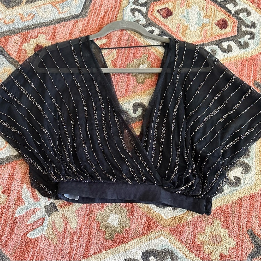 ASOS embellished mesh top. cropped blouse top black